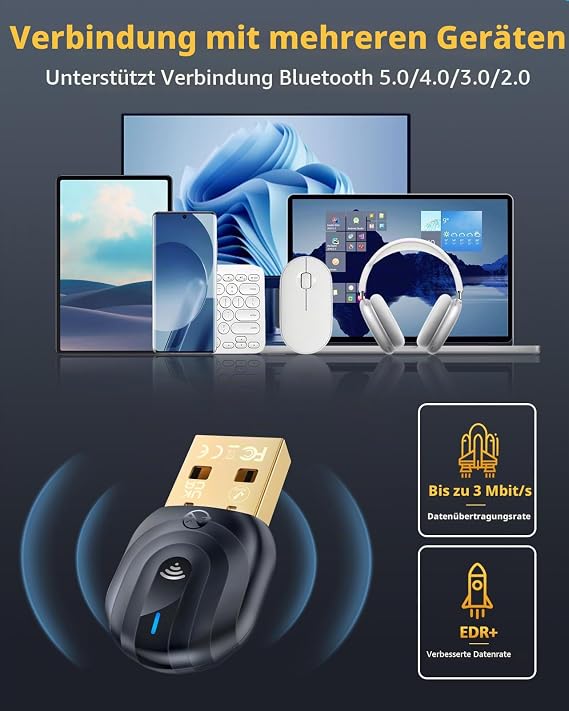 ZEXMTE USB Bluetooth Adapter for PC with FPC Antenna Long Distance Bluetooth Dongle Can Be 50 m Stable Signal for Desktop Laptop Windows 11/10 Plug & Play