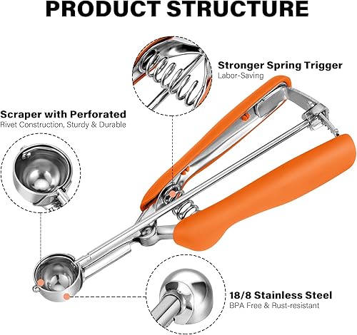 Vista 72 de Cuchara para galletas de 3.5 cucharadas, cuchara de helado con gatillo de pulgar, masa de galletas, cuchara de melón de 2.165 in, agarre cómodo