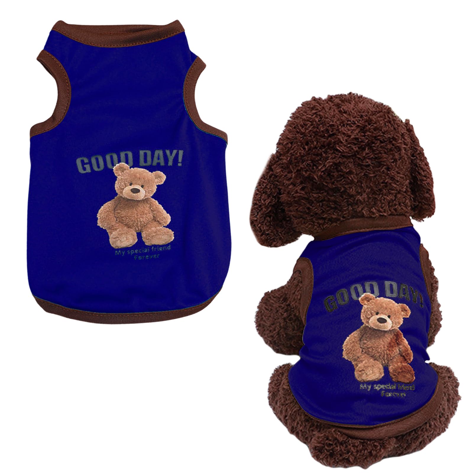 Dog Shirts Puppy Clothes,1PC Cute Bear Dog T Shirt, Summer Breathable Puppy Tank Top Sleeveless Vest for Small Dogs Cat Outfit (Dark Blue, S)