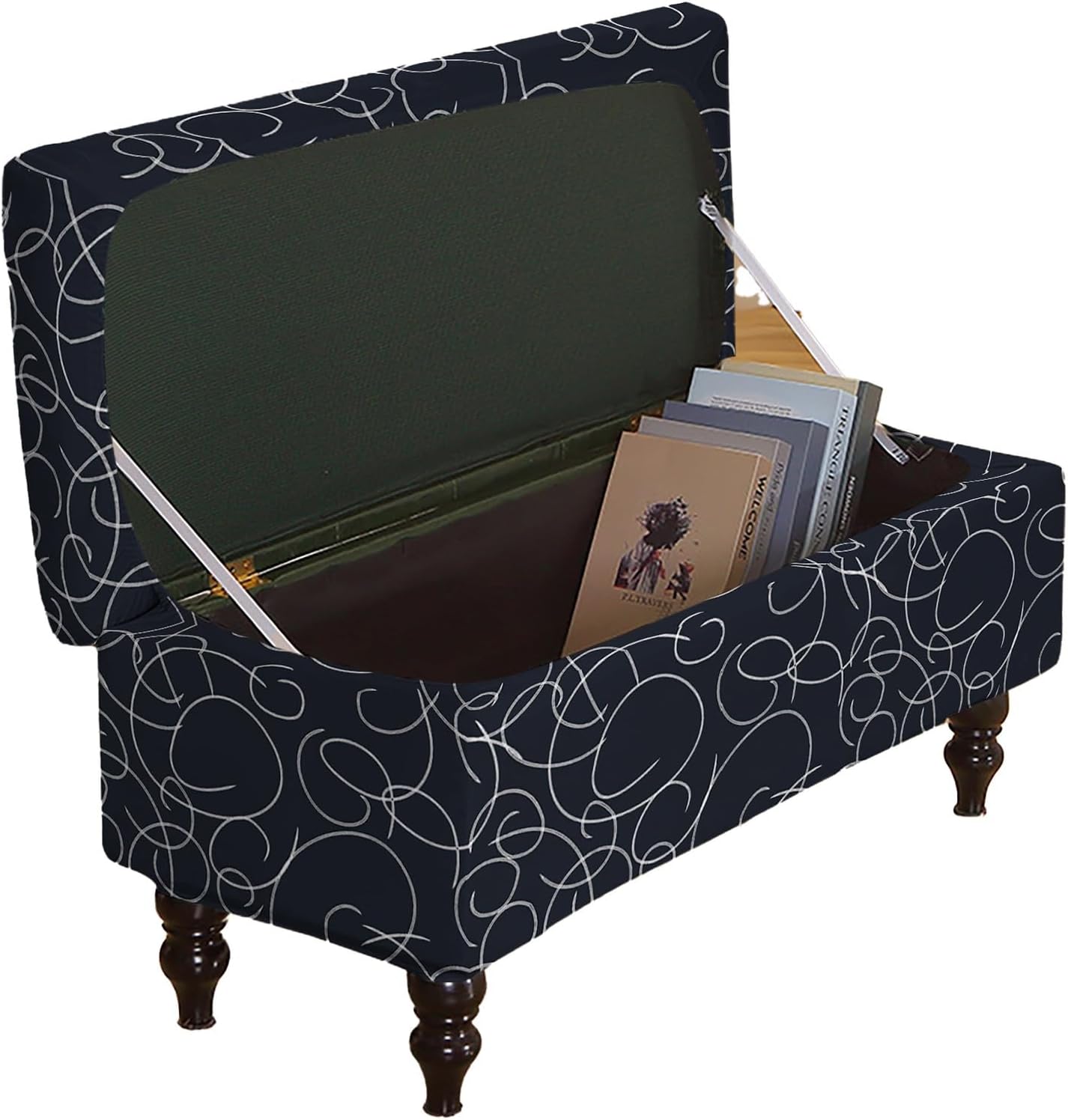 Rectangle Ottoman Covers Stretch FoldingStorage Ottoman Bench Furniture Protector Printed Storage Footstool Slipcover for Living Room Bedroom Bench(Co 27,Medium)