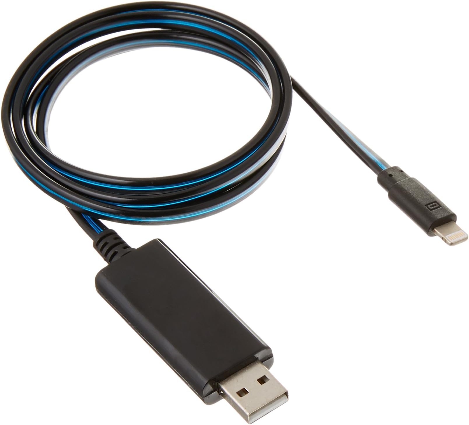Red Gem Flowing LED Light Up Noodle Data Sync and Charging Cable, Visible, Black/Blue