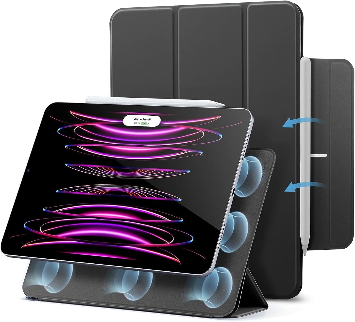 ESR for iPad Pro 12.9 Case, iPad Air 13 Inch M3/M2, Black | Powerful Magnetic Attachment, Slim Trifold Stand Case, Pencil Pro & USB-C, Supports Pencil Pro & USB-C, Rebound Series