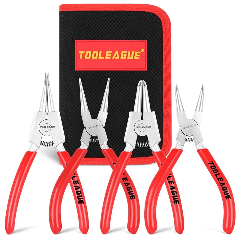 Alicate para Anéis de Retenção TOOLEAGUE Mini, Interno e Externo, Reto e Curvo, 12,7 cm, Kit com 4 Peças