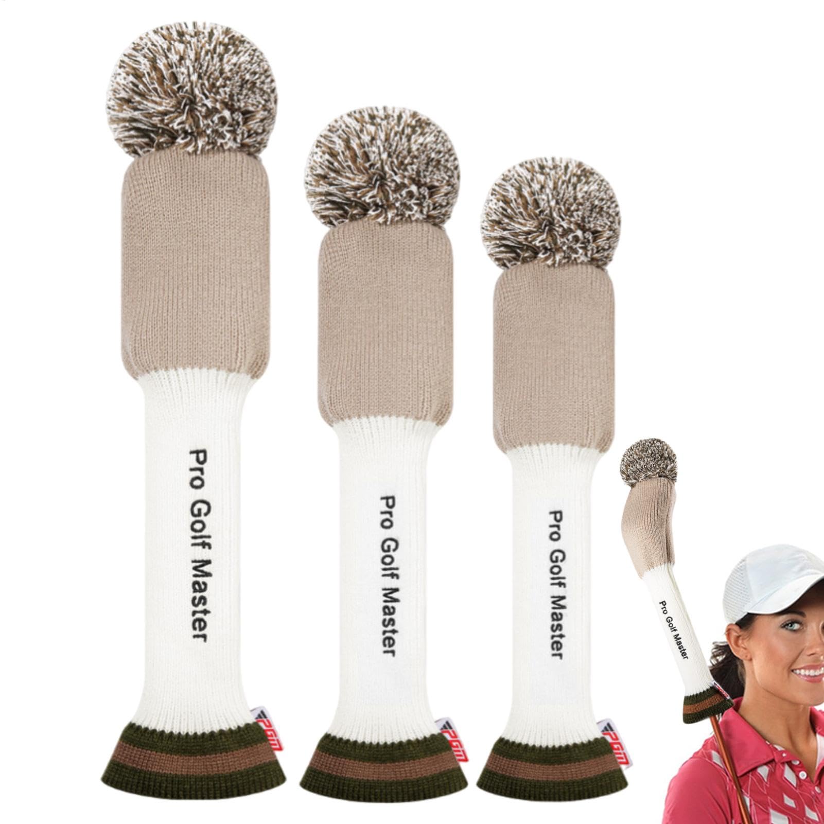 Fundas para Cabezas de Palos de Golf Maderas Tejidas,Fundas para Cabezas de Palos de Golf | 3 Piezas de protección para la Cabeza de Punto - Fundas para Cabezas de Golf con protección Ligera y c