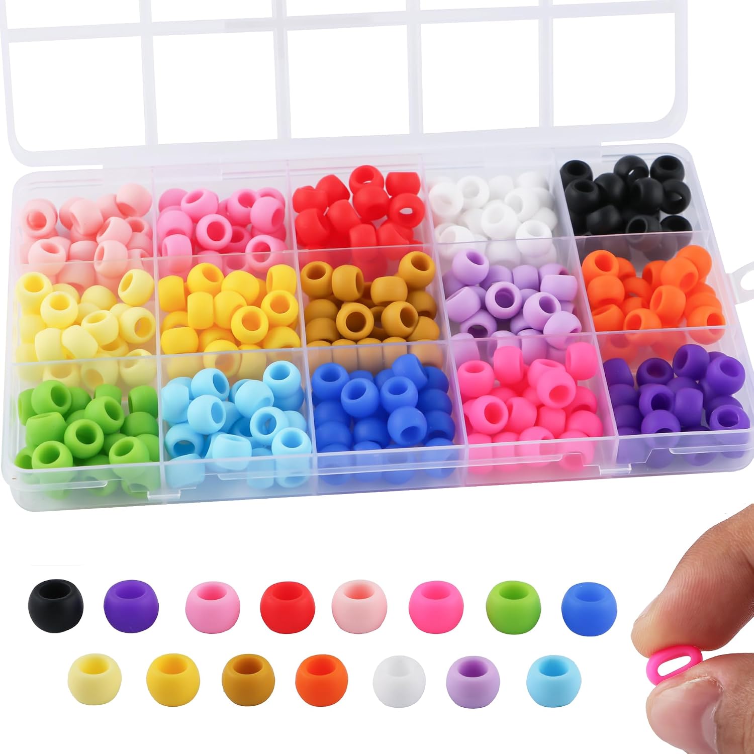 300Pcs 6 * 9mm Small Silicone Beads for Hair, Silicone Pony Beads with 5mm Large Hole for Hair Braiding DIY Decoration(Multicolor)