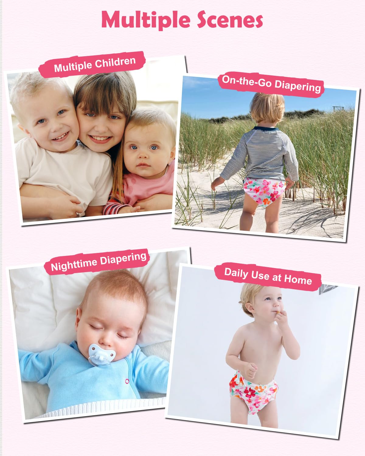 Babygoal Baby Cloth Diaper 6 Pack with 6pcs Inserts and Wet Bag for Fitted Diapers and Prefolds, Adjustable and Reusable Covers for Toddler Boys and Girls - Image 5