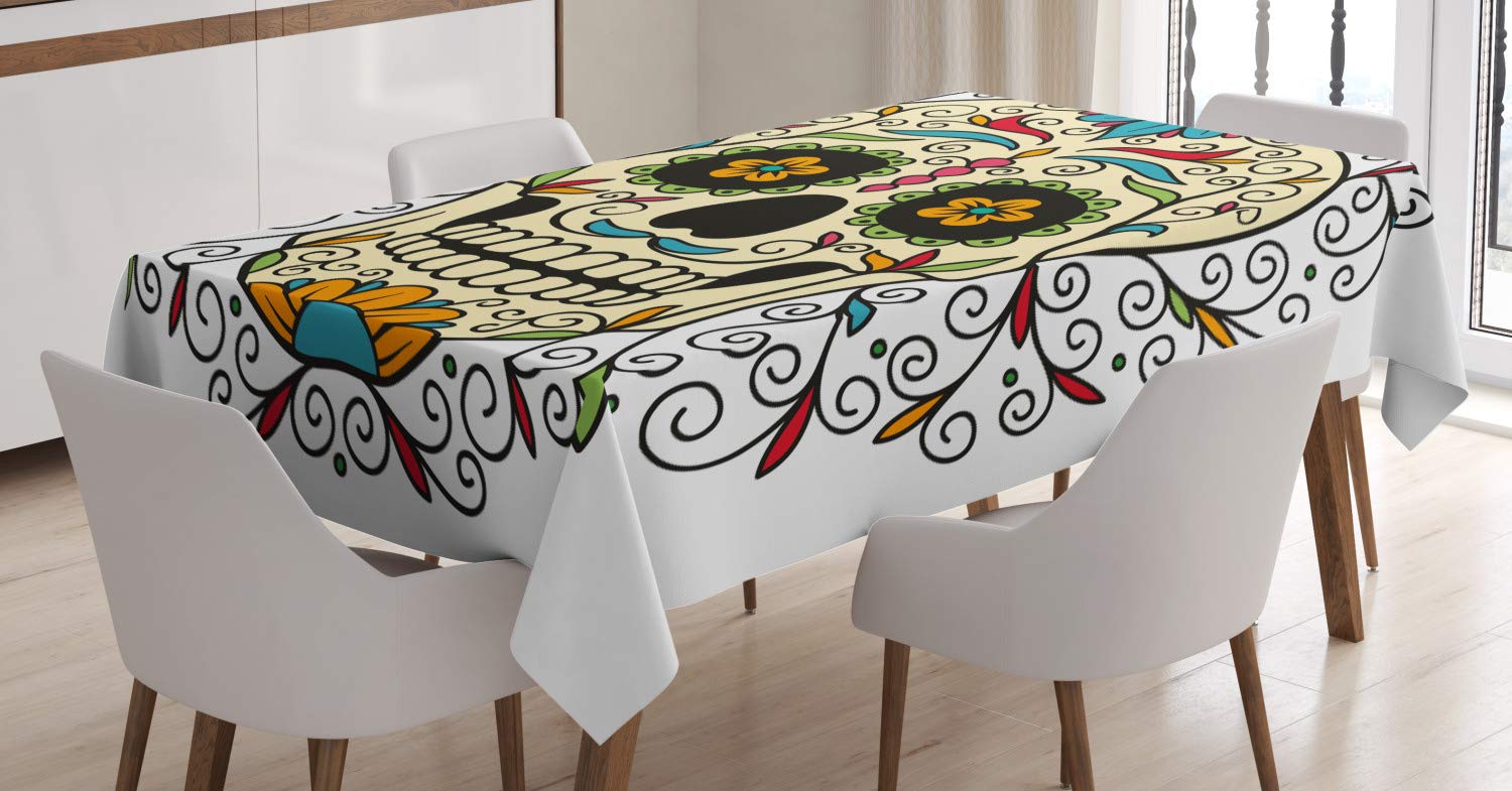 ABAKUHAUS Tovaglia Teschio Di Zucchero Calavera - Rettangolare 140x200 Cm, Multicolore, Per Sala Da Pranzo E Cucina - 2