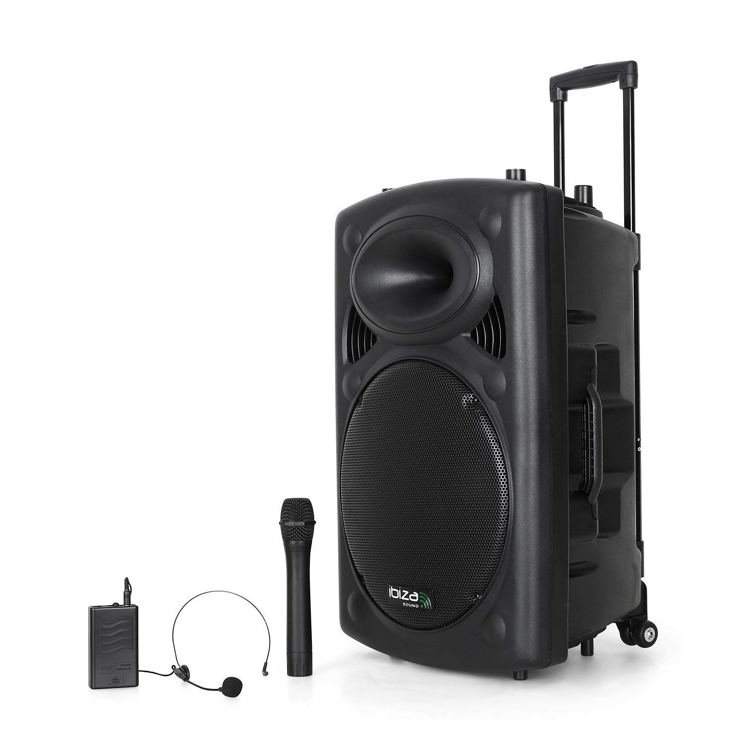 Ibiza Sono Portable Port15VHF-BT Enceinte PA avec subwoofer de 38 cm (15") -Ports USB et SD compatibles MP3 - Interface Bluetooth - entrée AUX