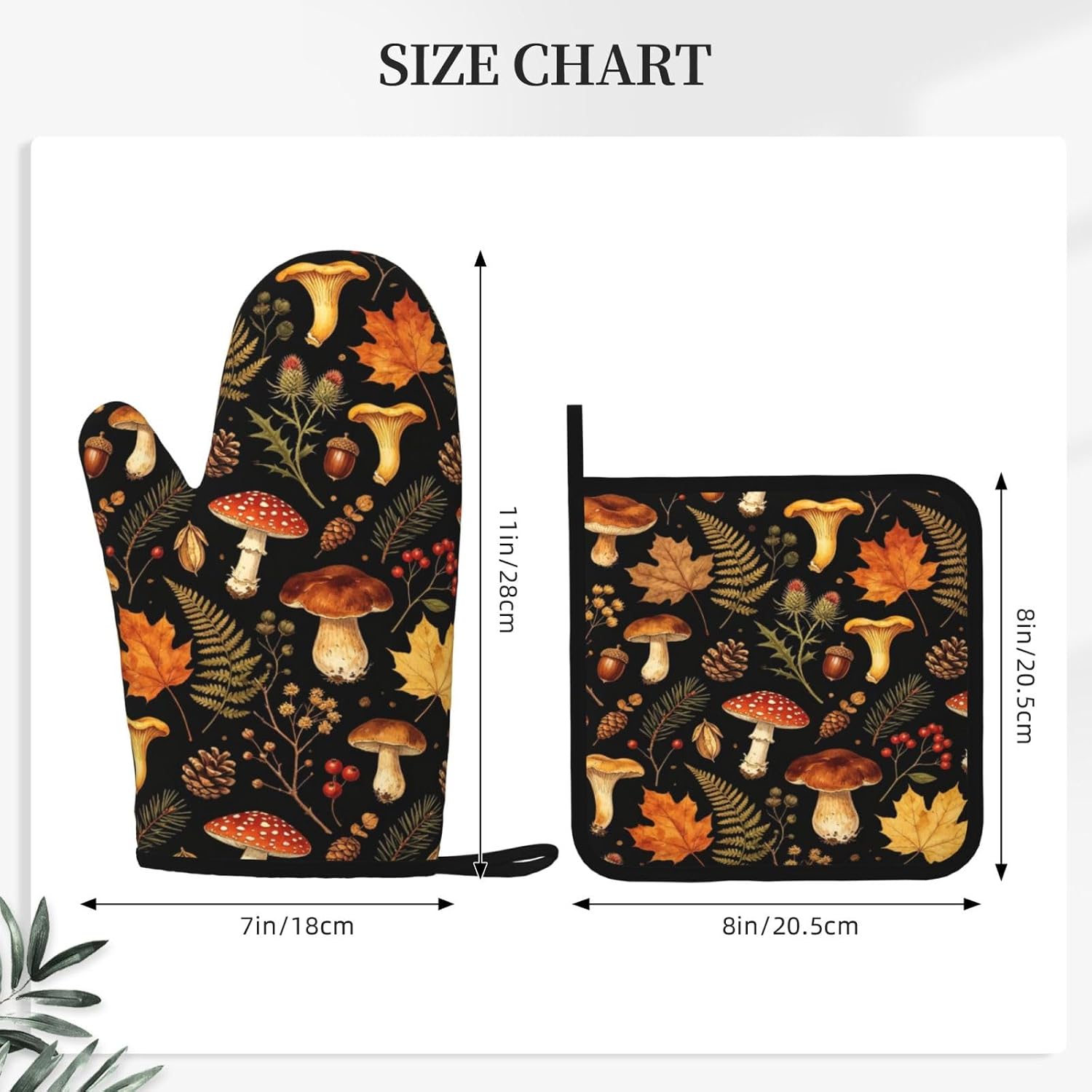 Vintage Botanical Mushroom Oven Mitts and Pot Holders Sets of 2