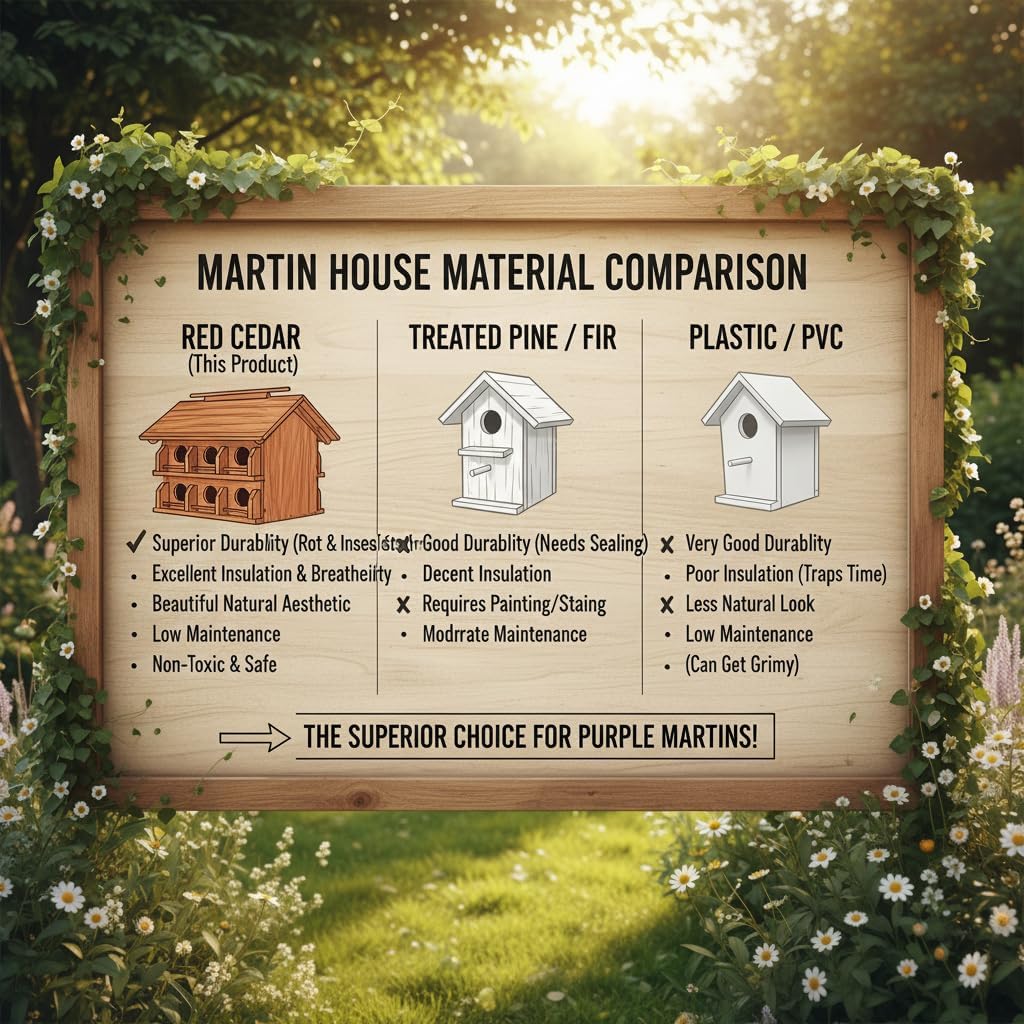 Purple Martin House Starling Birdhouse for Outside with 12 Rooms for Outside,Solid Cedar Wood Bird House for Garden, Pole Mountable Birdhouse, Metal Braket Included, Assembling Needed