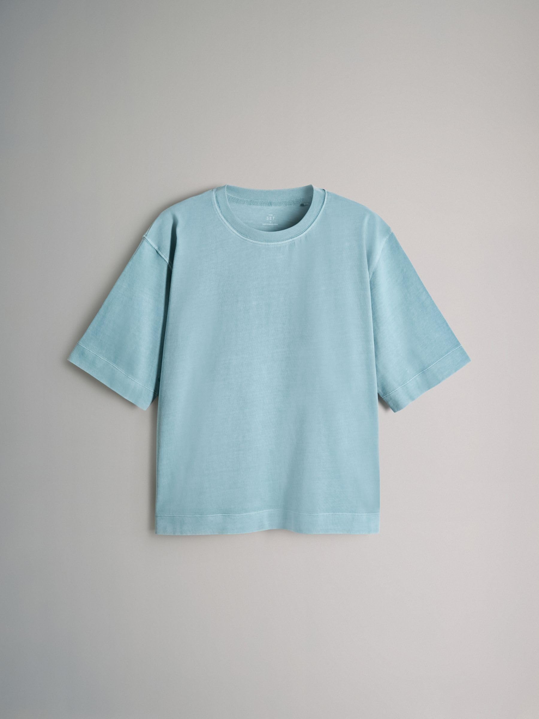 THE SET Femme T-Shirt Ras du Cou délavé à Manches Courtes, Lot de 3 | Coupe standard, 100 % coton