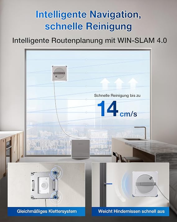 Ecovacs Winbot W2S Omni Window Cleaning Robot with Multifunctional Station Intelligent up-to-the-edge cleaning with TruEdge™ charging during operation three water jets 12-stage protection