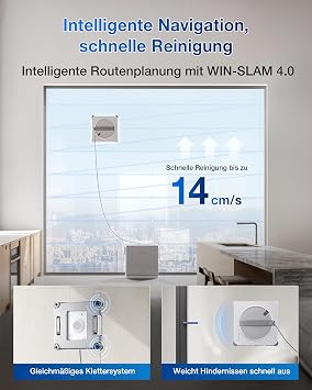 Ecovacs Winbot W2S Omni Window Cleaning Robot with Multifunctional Station Intelligent up-to-the-edge cleaning with TruEdge™ charging during operation three water jets 12-stage protection