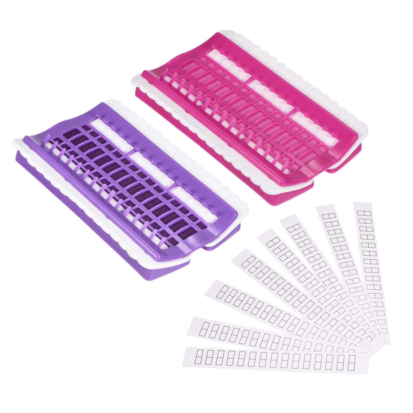 PATIKIL Embroidery Floss Organizer, 2 Pack Plastic Needles Thread Organizers Shelf with 8 Pack Paper Card for Cross Embroidery Kit Tools, Rose Red, Purple