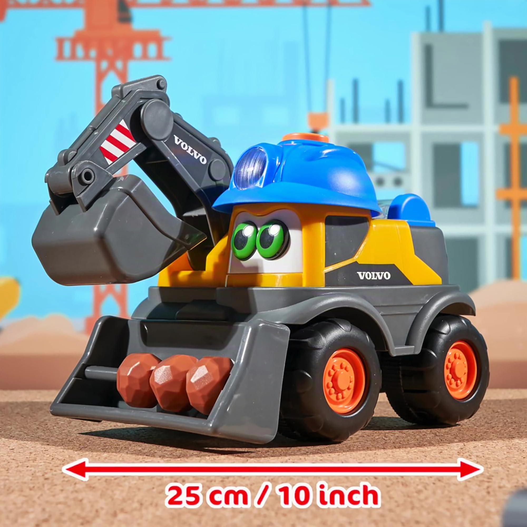 Dickie ABC - Danny Digger - Véhicule Pelleteuse (25 cm) pour Enfants à partir de 2 Ans - Véhicule Volvo motorisé pour travaux avec Bras Pelleteuse Mobile, Fonctions Jouet, lumière et Son (204114013)