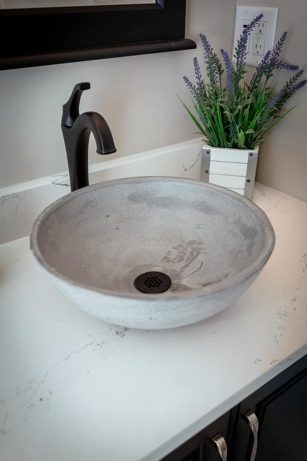 14-in Small Concrete Round Vessel Sink (Dark Gray)
