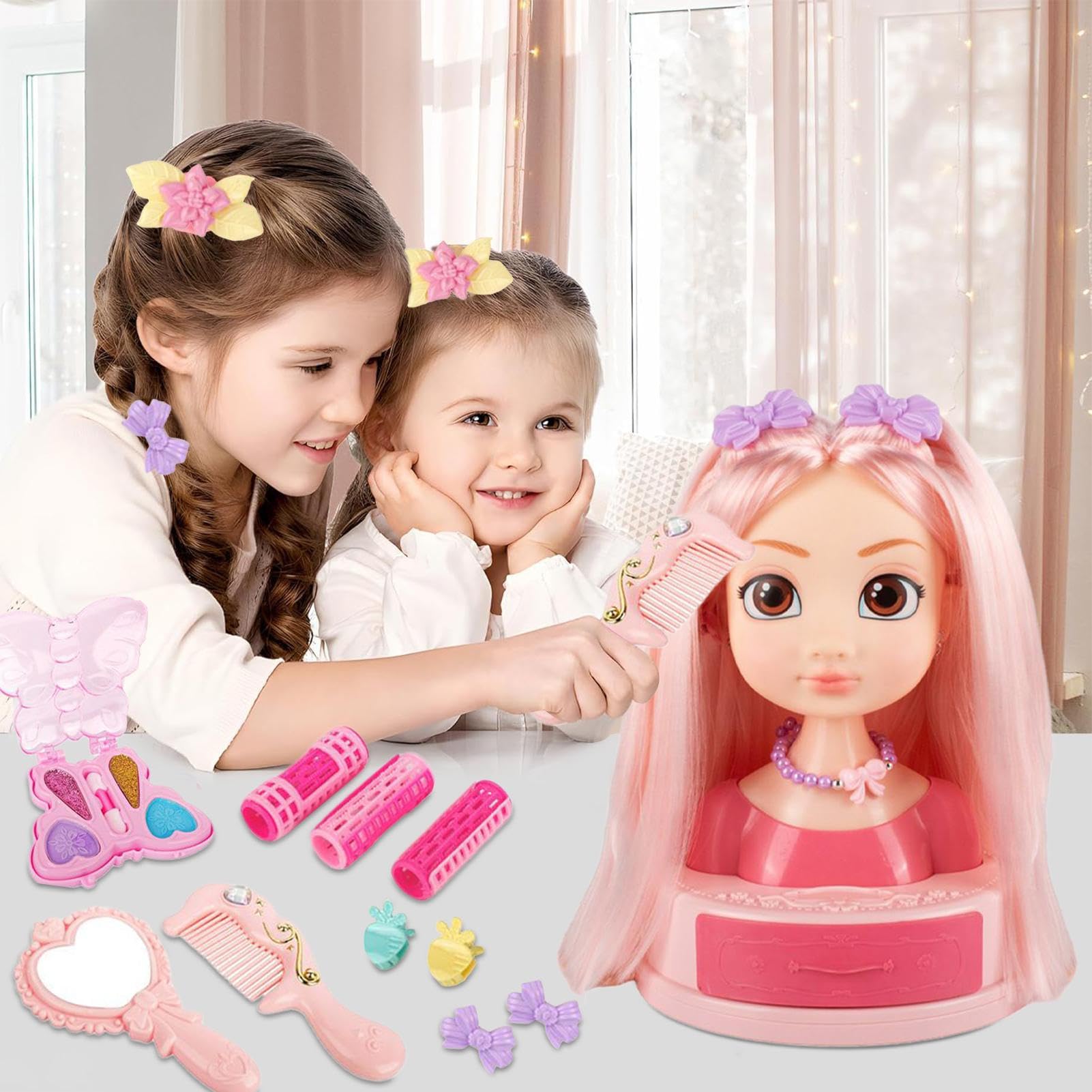 Kit di trucco per acconciatura, giocattolo stile allenatore, ferro arricciacapelli, con gioco di ruolo creativo, cassaforte e adatto per la scuola materna, ma