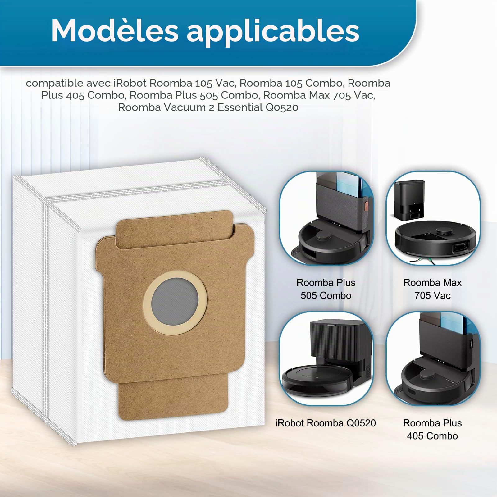 (10 pièces) Q0520 Q052020 Sacs à Poussière de Rechange Compatibles avec l'aspirateur Robot iRobot Roomba 2 Essential avec Station de Vidage Automatique Q0250, kit d'accessoires pour Sacs à Poussière