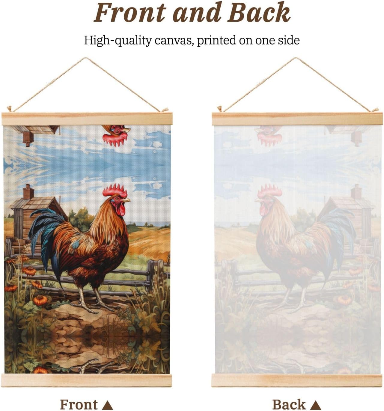 Rooster On Wood In Farmland Print Poster Hanger,Hanging Poster, Poster Frame,Wood Poster Hanger, For Wall Hanging