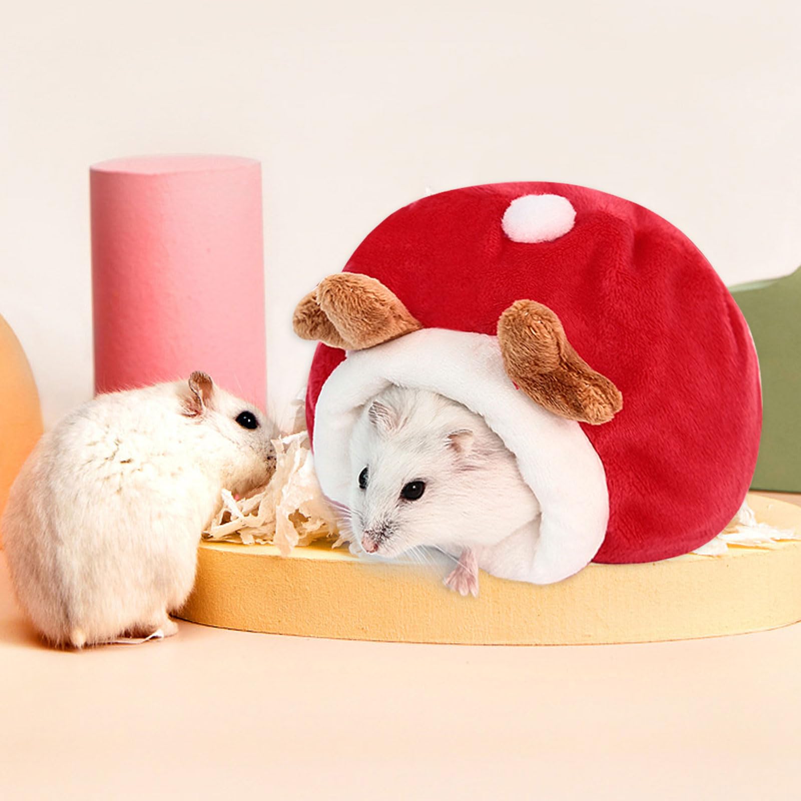 SKHAOVS 2 Pezzi Cuccia Per Criceto,Gabbia per Nidi Invernali per Piccoli Animali,Piccoli Animali Letto,Warm Nido di Cotone,Cuccia Lettino Nido per Criceti per Riccio Criceti Scoiattoli(Rosso Giallo)