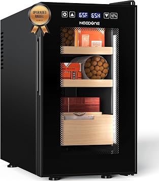 NEEDONE 23L Pro 1S Electric Cigar Humidor, Smart Humidity & Temp Quiet Control, Holds 150 Counts, Thermostatic Cabinet w/Spanish Cedar Wood Shelves & Drawer, Digital Hygrometer, Gifts for Men