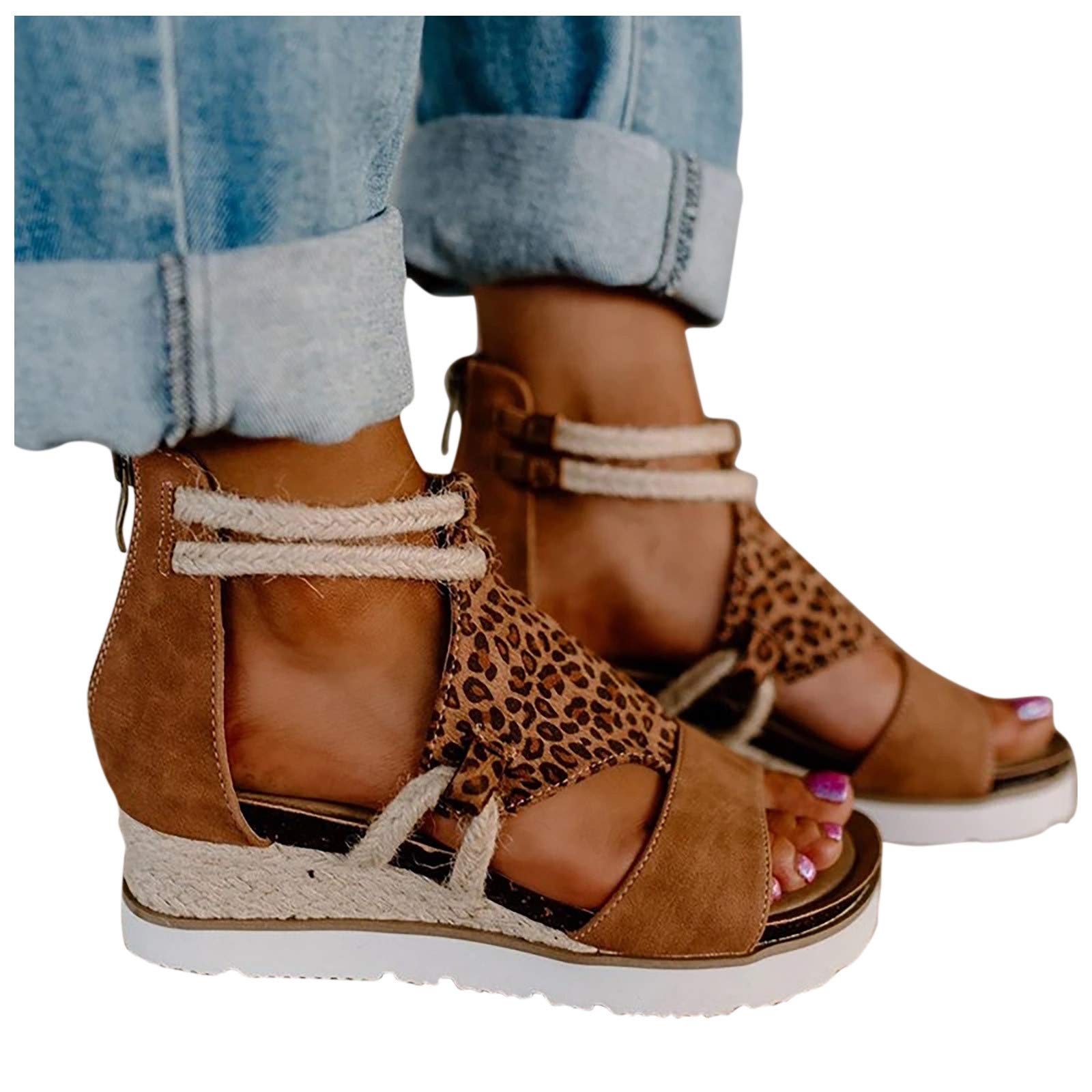 LMDGO Women's Ankle Strappy Open Toe Platform Wedges Heeled Sandals Summer Platform Wedge Sandals