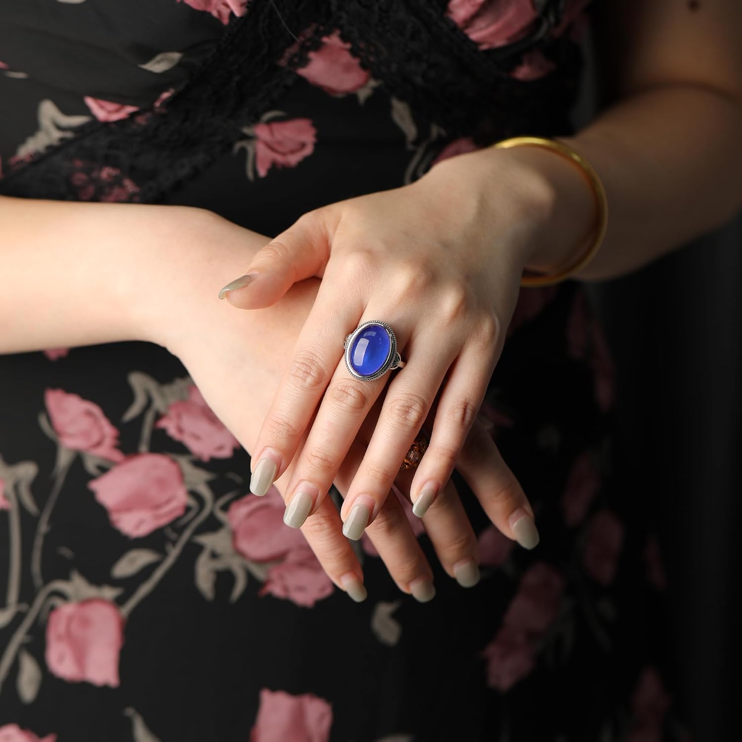 Mood Rings for Women |925 Sterling Silver Ring with 18mm Oval vintage mood rings, Empathy Gift for Anxiety Relief & Healing