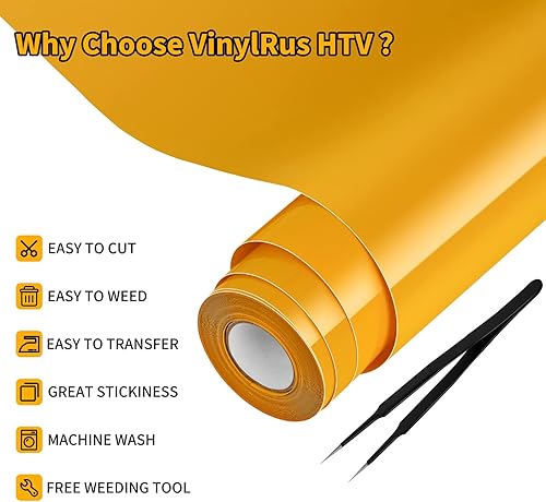 Miniatura 3 de VinylRus Vinilo de transferencia de calor, rollo de vinilo amarillo melón de 12 pulgadas x 25 pies, vinilo HTV para Silhouette Cameo, Cricut, fácil