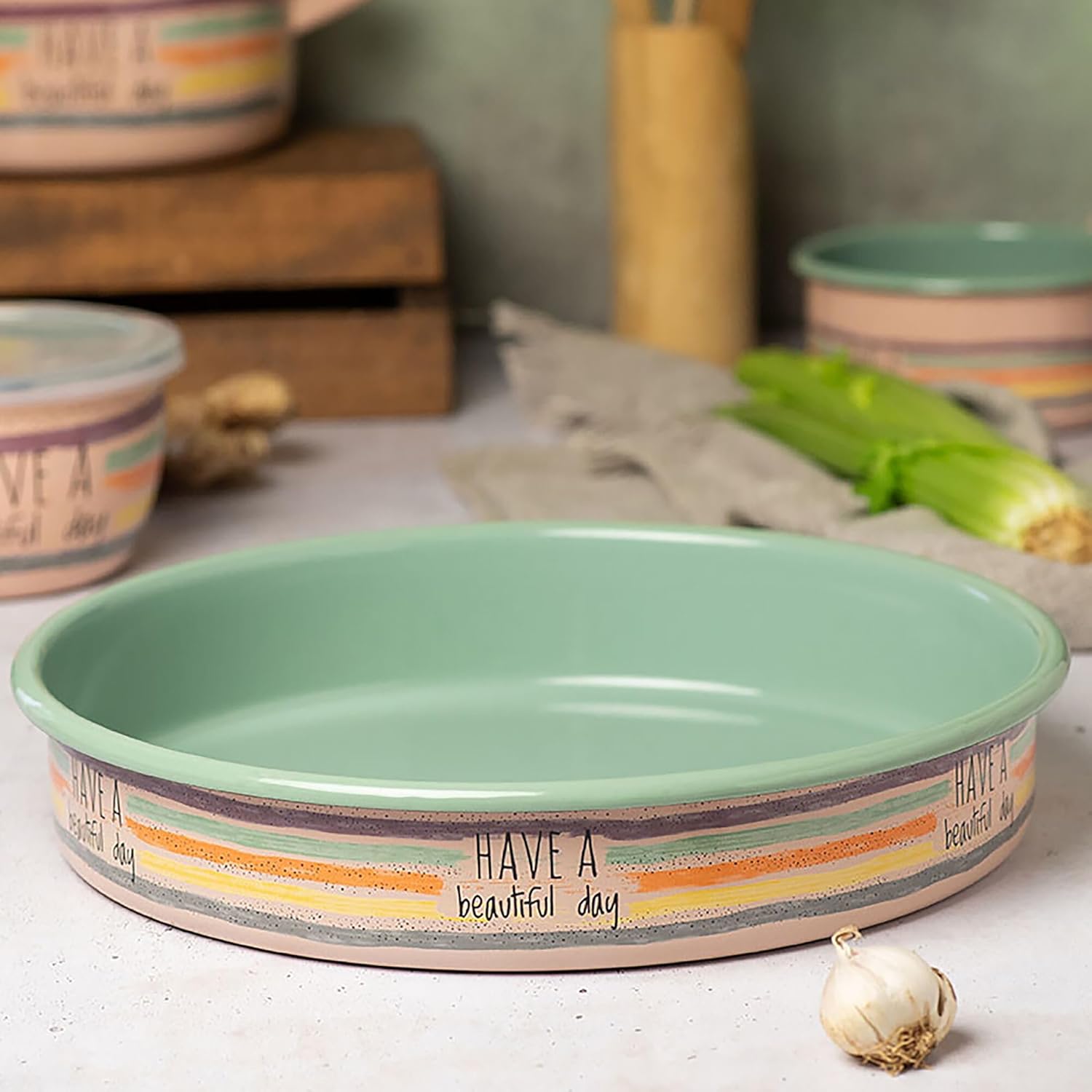 Enamel Roasting Pan with Handles (Have a Beautiful Day)