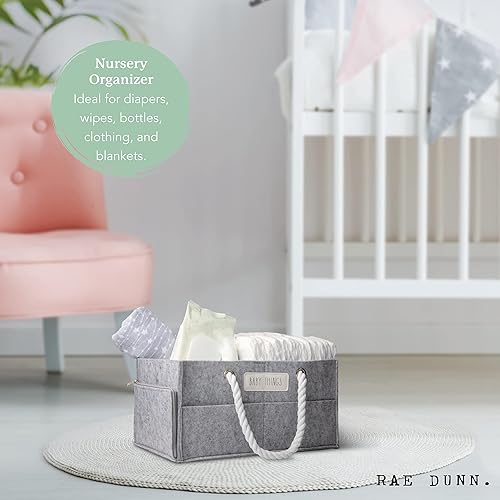 Miniatura 4 de Rae Dunn Organizador de pañales, almacenamiento de cosas para guardería, cambiador y automóvil, cesta portátil para artículos de bebé, regalos de