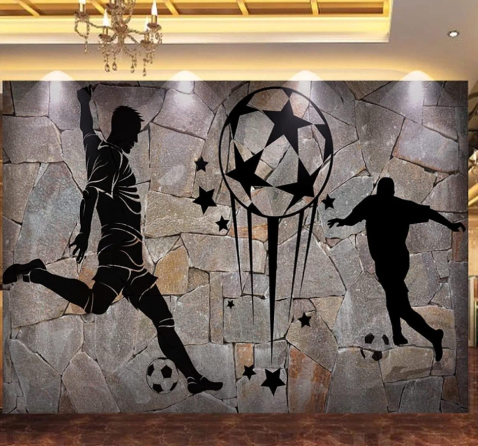 XLMING Retro Nostalgic Stone Wall Football People 3D Wallpaper Luxury Home Dining Decor Paste Sofa Living Room The Wall for Bedroom Mural-400cm×280cm