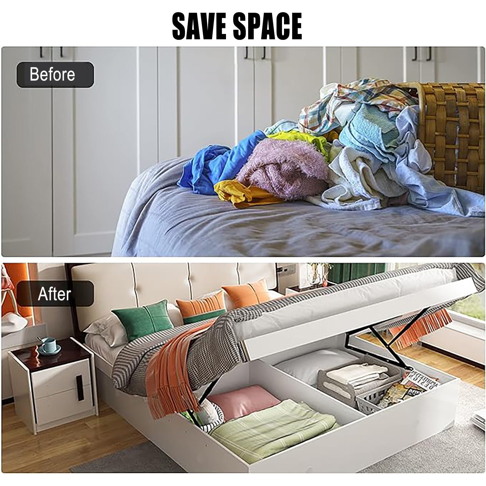 ROFBIHG 2 Pzs Mecanismo Elevador De Cama Hidráulico, Sistema De Elevación con Amortiguadores, Bisagras + Resortes De Gas para Cama Individual y de Matrimonio, Herrajes Cama Abatible(750mm)