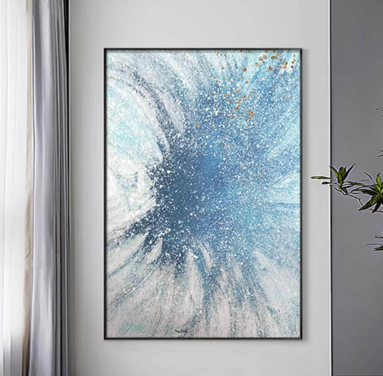 Peinture à l'huile ciel étoilé bleu moderne, grande toile murale abstraite et minimaliste