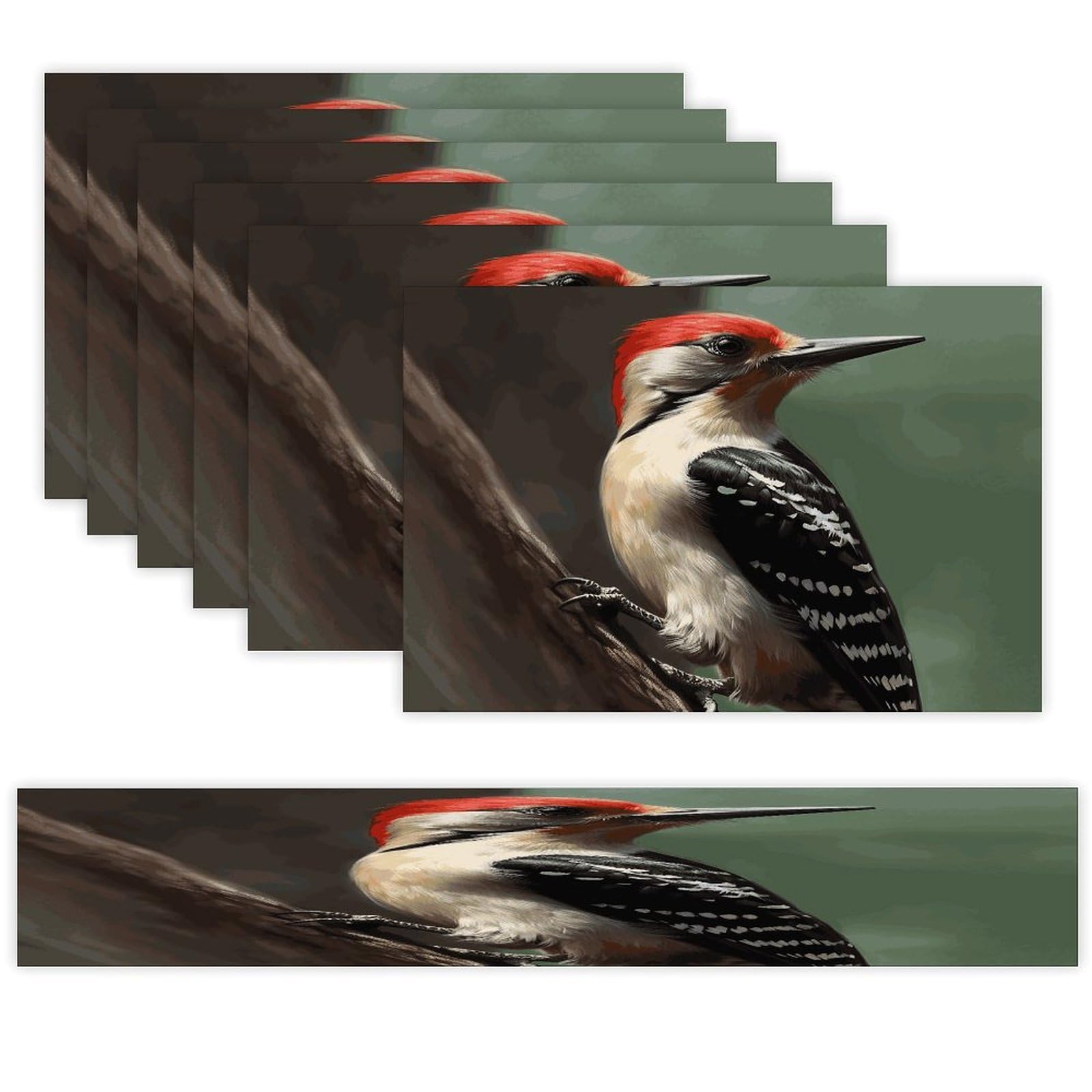 Woodpecker Table Runner and Placemats Set of 6 Wipe Clean Heat Resistant Table Mat with Table Runner Decorations Flax Linen Place Mat Set for Home Kitchen Party Supplies