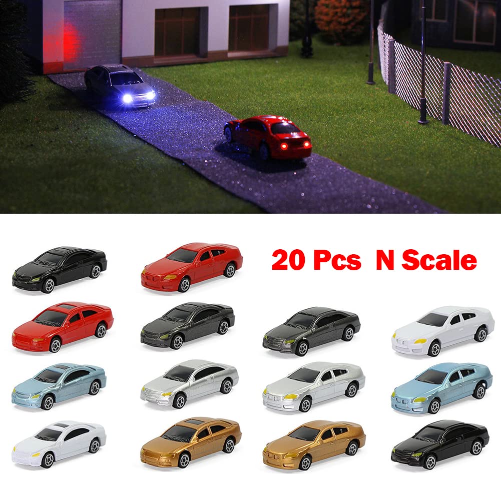 ZYWUOY 20Pcs Model Car, 1:150 Scale Model Railway Lighted Model Car N Scale Model Car Building Train Scenery for Building Train Layout - Image 2
