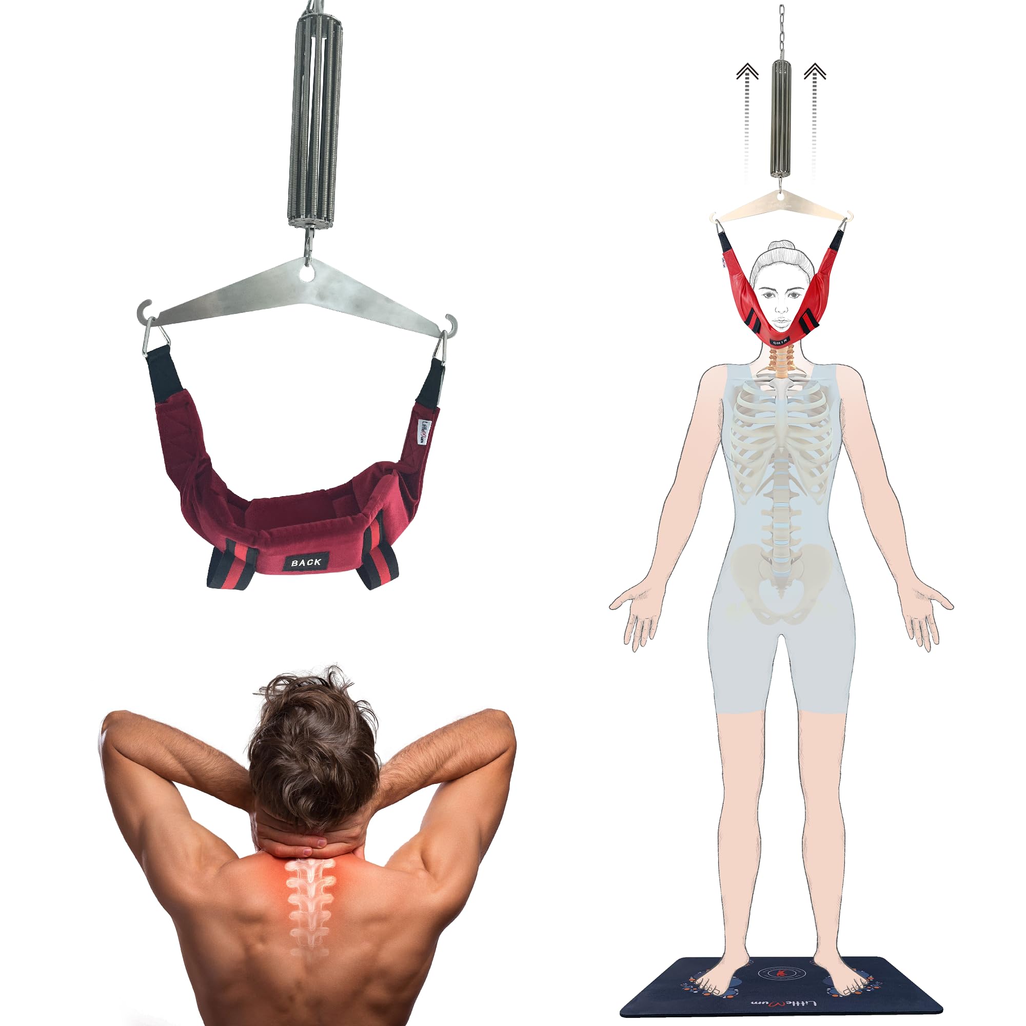 Cervical Traction Apparatus, Spinal Decompression Device, Neck Stretcher (Dark RED-Velvet Head Halter)