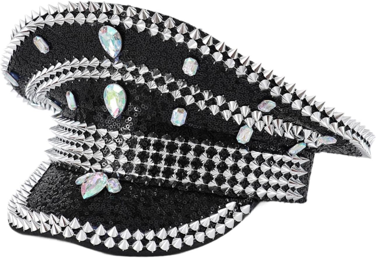 Music Festival Hat Gothic for Adults Sequin Cap for Stage Performance Cosplay