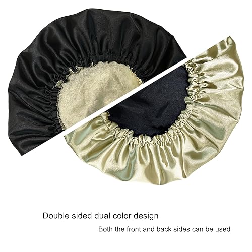 Miniatura 12 de Gorros de ducha 100% con forro de satén real, gorro de ducha extragrande para mujer, reutilizable, impermeable, tamaño ajustable y gorro de baño