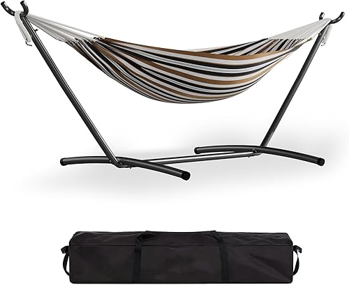 Miniatura 1 de GarveeLife Hamaca doble para 2 personas, hamaca de pie para interiores y exteriores con soporte de acero que ahorra espacio, bolsa de transporte,
