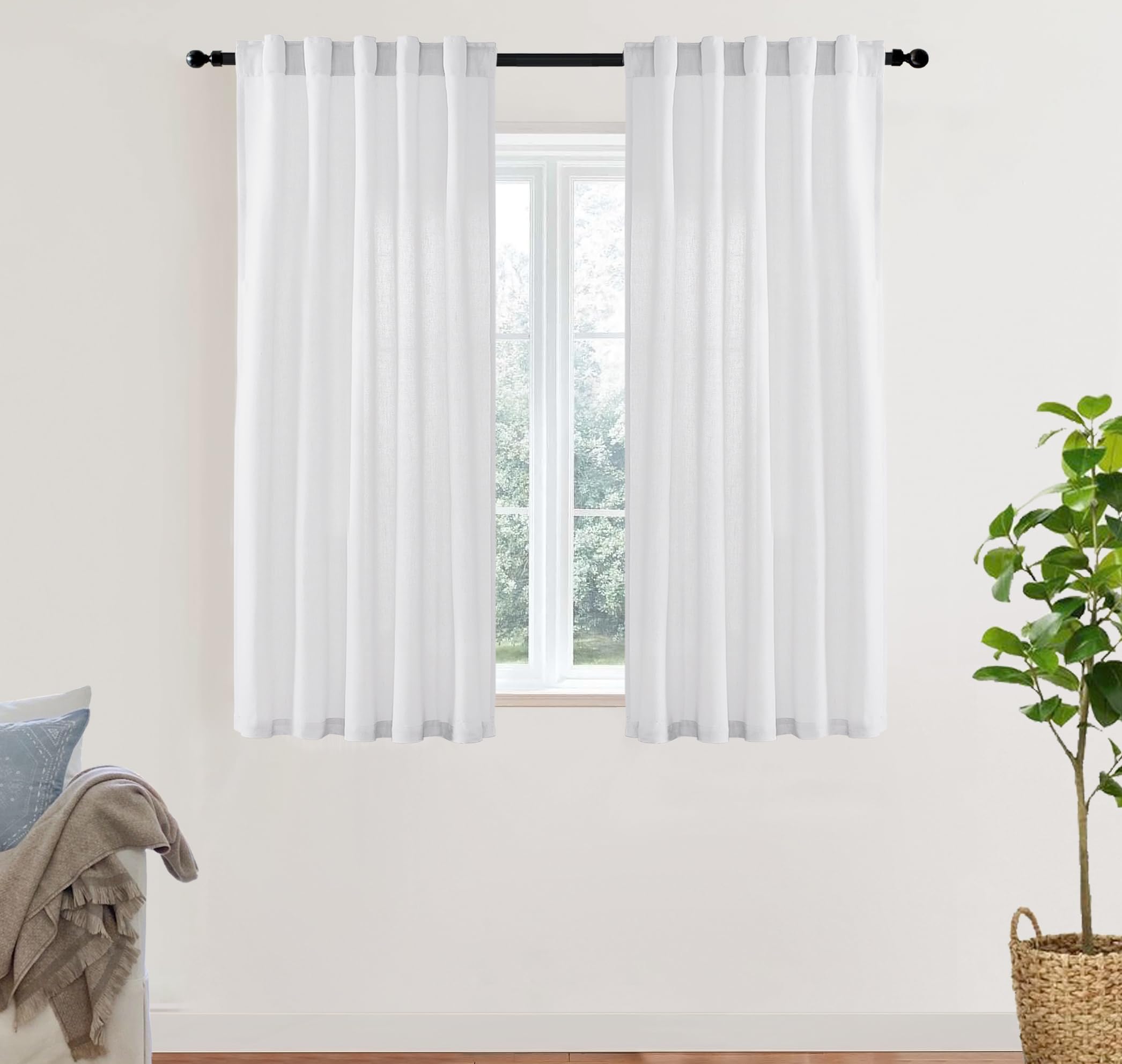Tende In Cotone Strutturato Per Finestra 50x96 – 2 Pannelli Bianchi, Passanti, Perfette Per Casa Di Campagna