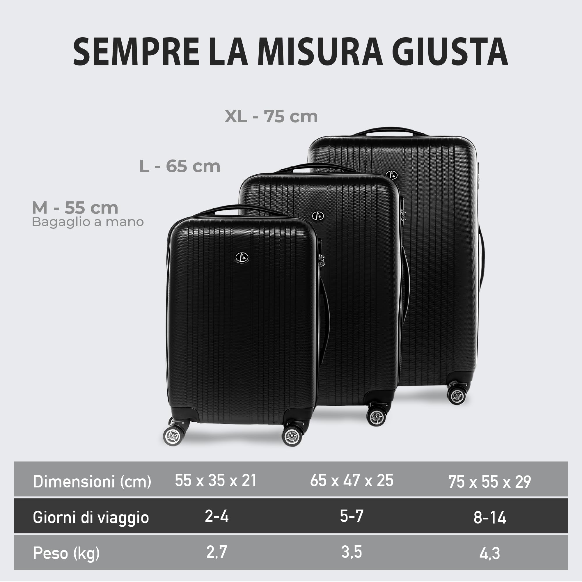 FERGÉ set di 3 valigie cabina media XL TOULOUSE - bagaglio a mano rigido dure leggera valigetta 4 ruote