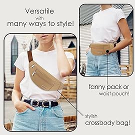 Fanny Pack Shoulder Sling Bag for Men Women, Crossbody Bag for Travel Running Fitness Workout Khaki Waist Pack with Adjustable Straps