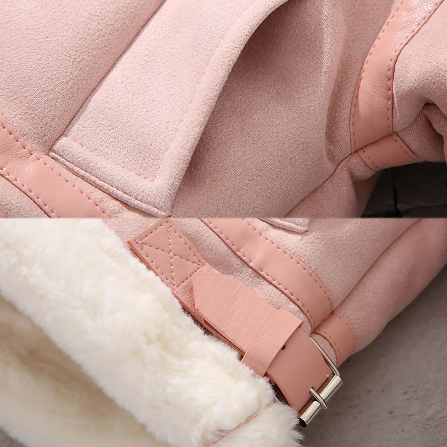 Girls Faux Suede Jacket Fleece Lined Winter Coats Kids Thicken Warm Sherpa Lined Outerwear 2-14 Years