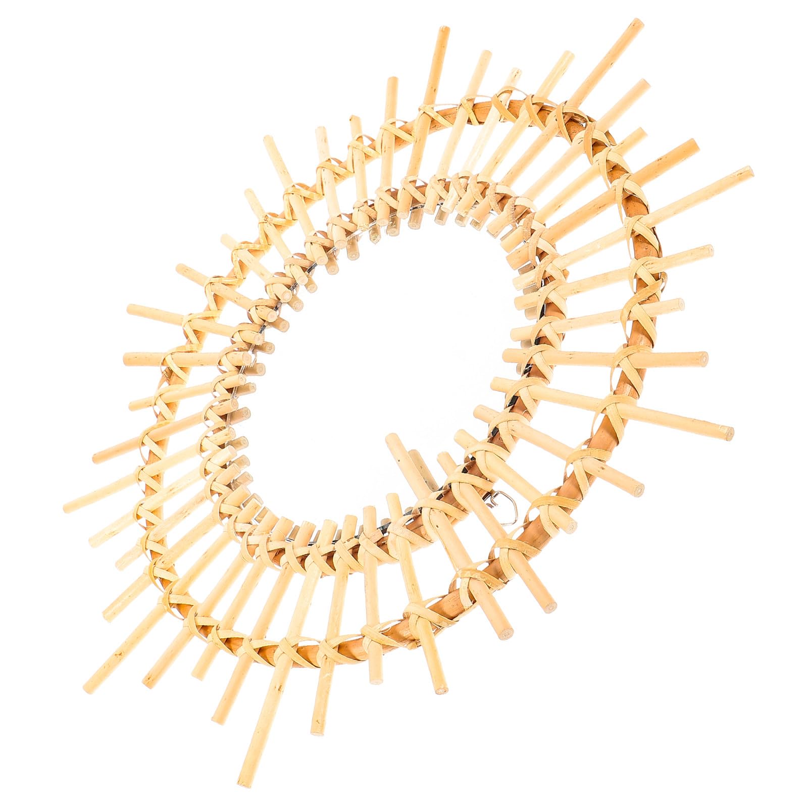 Runder Rattan Wandspiegel mit Holzrahmen Dekorativer Dekorspiegel für Flur und Esszimmer Moderner Goldfarbener Spiegel mit Reflektierender Oberfläche und Charmantem Design
