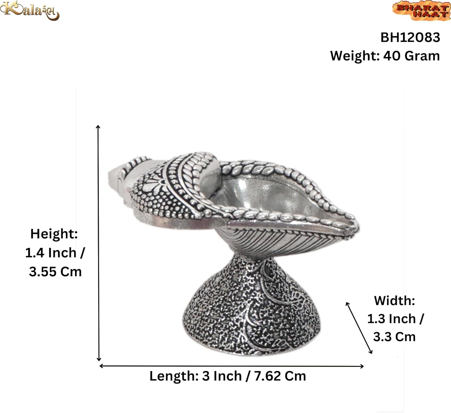 Silver Shankh Diya 3 Inch Traditional Oil Lamp for Home Temple Mandir Puja Room Festival Decoration Spiritual Gift 1 Piece