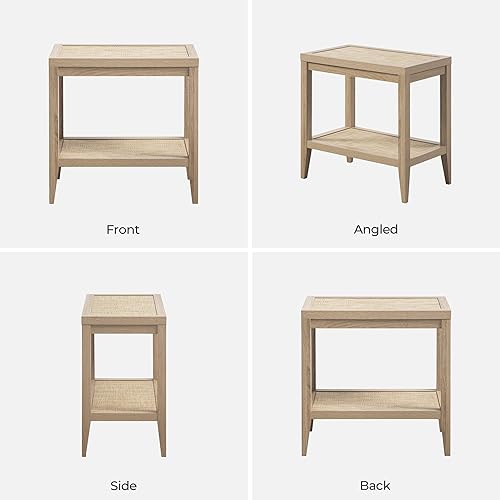 Miniatura 7 de SICOTAS Juego de 2 mesitas de noche de ratán, estilo bohemio, mesa auxiliar estrecha, juego de 2 mesas auxiliares con estantes de almacenamiento de