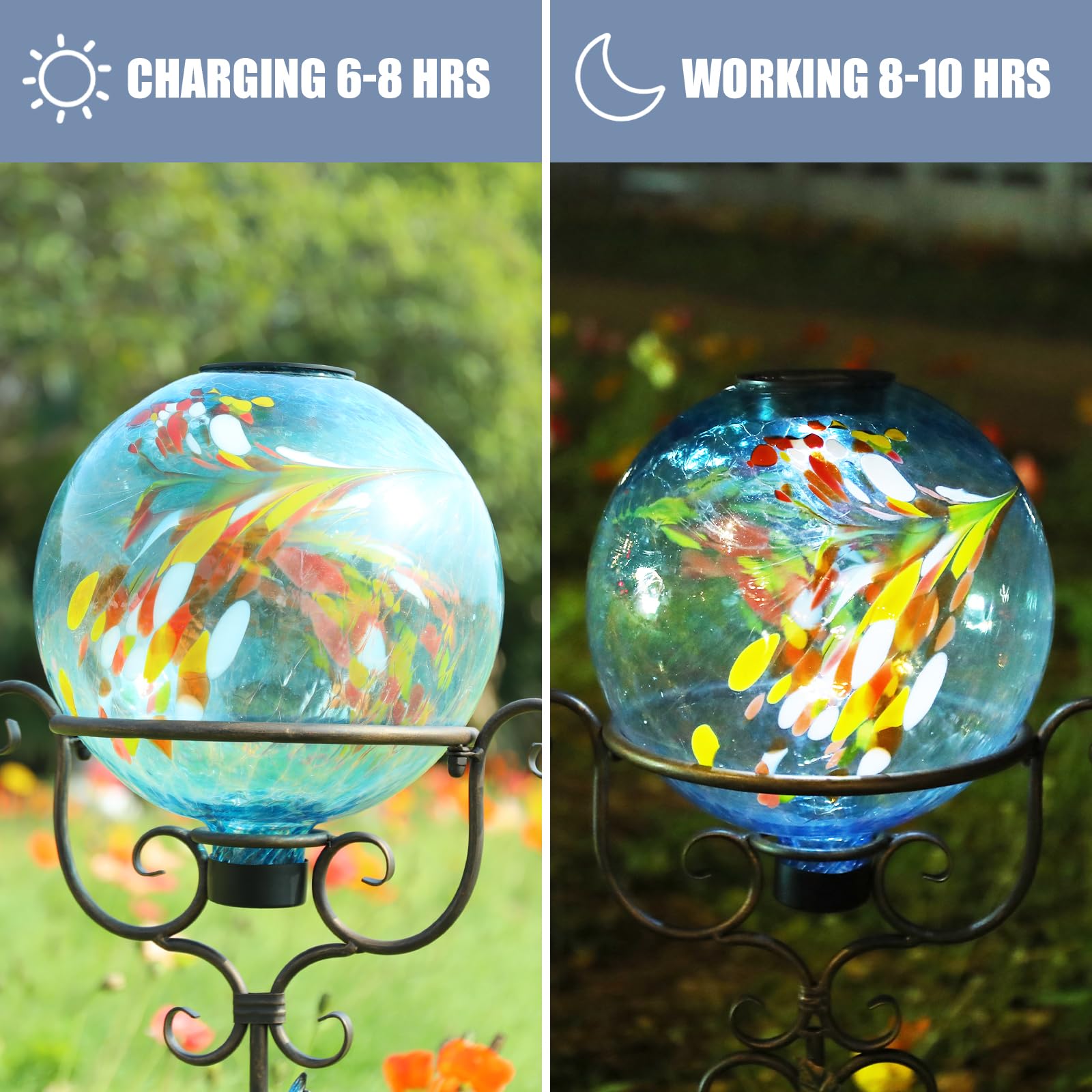 Solar Gazing Ball, 25,4 cm, Glas, reflektierende Gartenkugel für den Außenbereich, Rasen-Dekoration | Gazing Ball, Glaskugel, Solarkugel, Ornament für Garten, Hof, Zuhause, Tisch, Outdoor-Dekoration, Blau