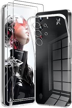 KUSINHOKA Case for RedMagic 10S Pro + 2 Pack Screen Protector,Ultra Transparent,Drop Proof,Anti Scratch Thin Slim Soft TPU Silicone Clear Cover,Transparent