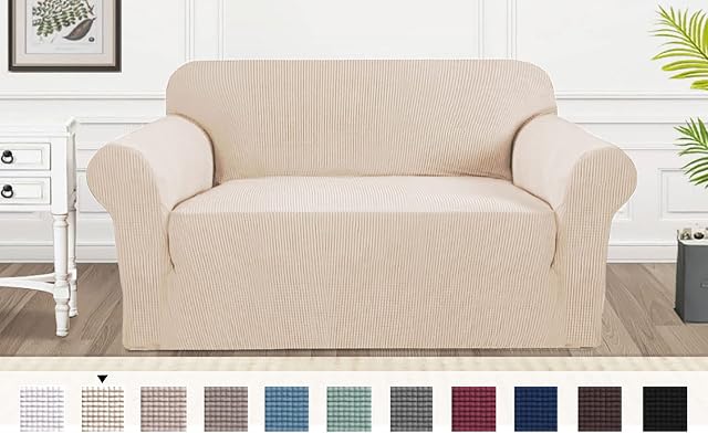 Jacquard Sofa Cover Stretch Elastic 1/2/3/ Large Seater Sofa Slipcover (Cream, 2 Seater)