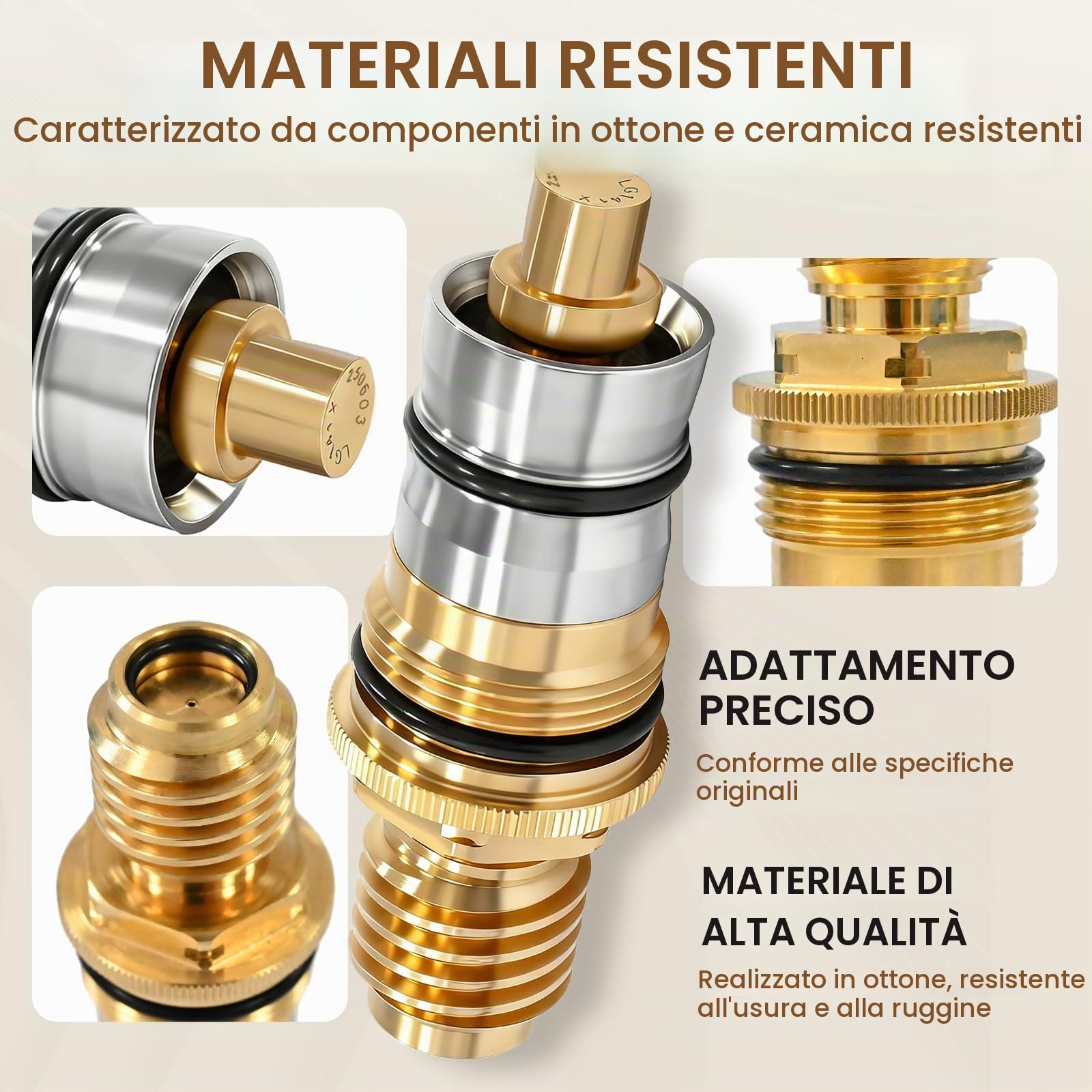 GR-47450000 - Cartuccia termostatica 1/2" in ottone e acciaio inox, compatibile con Grohtherm 1000/3000 e Automatic 2000 - ricambio 47450000